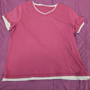Pink V-Neck T-Shirt with White Trim